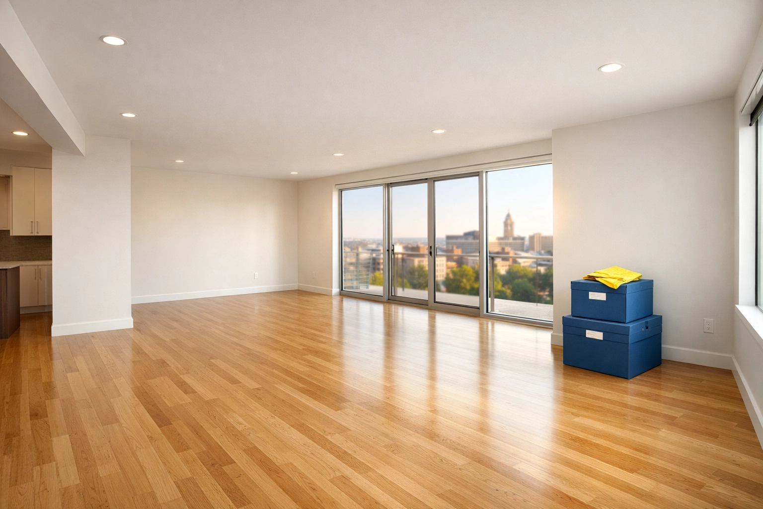 Spotless luxury apartment living room in Worcester after expert maid services Worcester move-out clean.