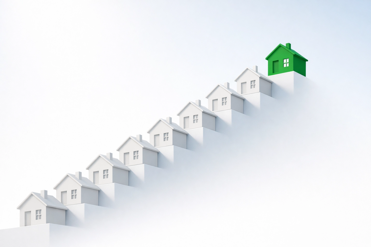 Staircase of house models illustrating the strategy to reach 10 doors faster through DSCR loan scaling.