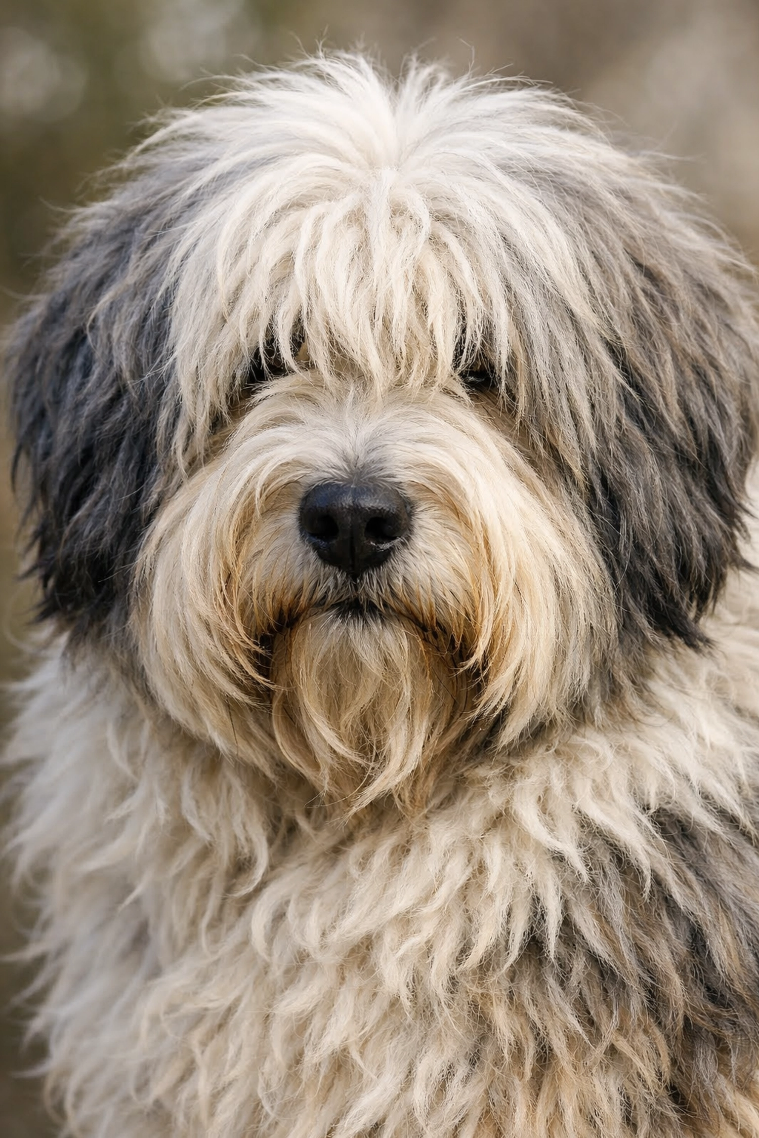 Gros plan sur le pelage dense et caractéristique du Berger Polonais de Plaine