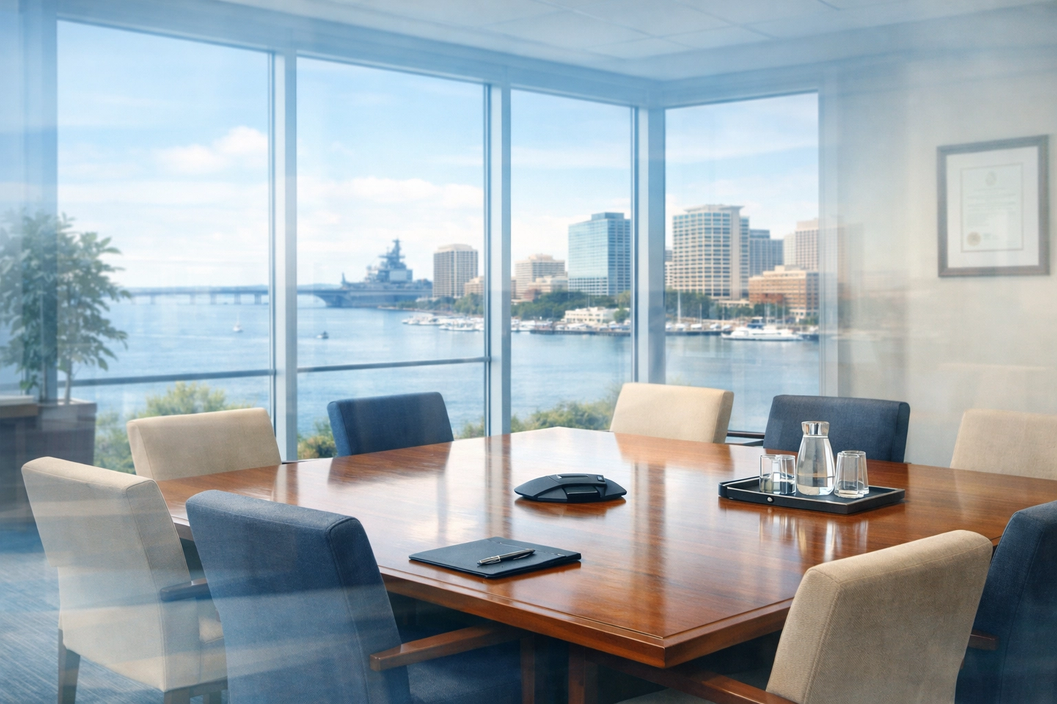 Professional law office conference room in Hampton Roads for in-person divorce consultations