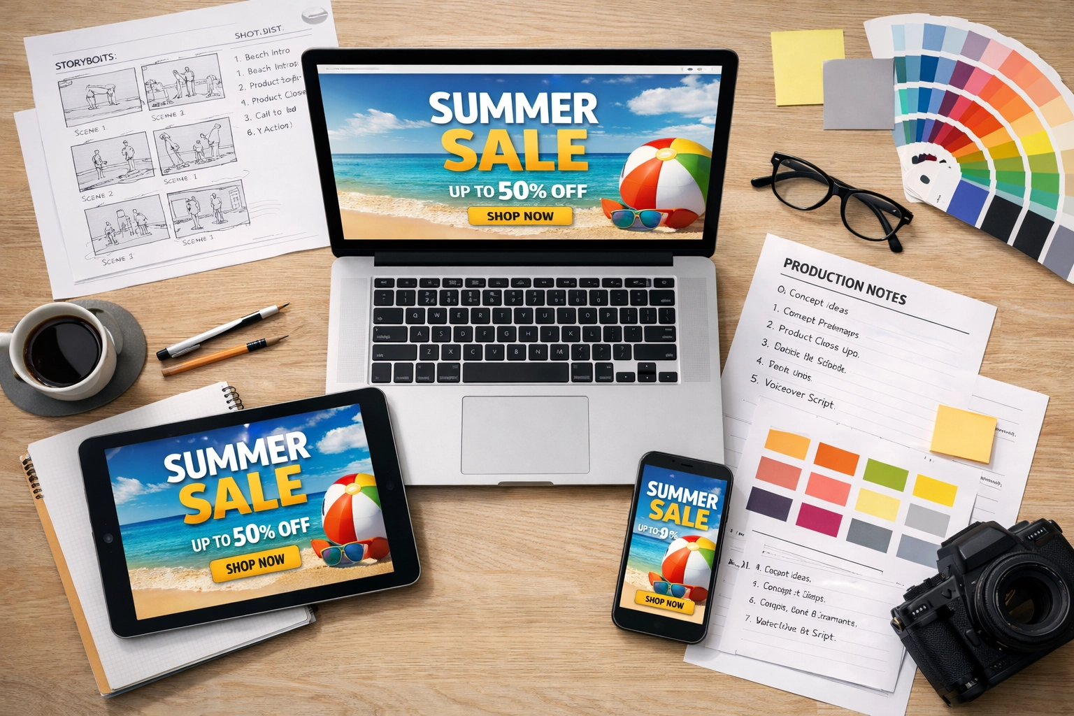 Cross-platform advertising strategy with campaign content optimized for laptop, tablet, and smartphone devices