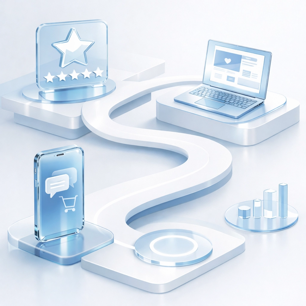 Graphic showing a digital customer journey through multiple modern lead generation touchpoints.