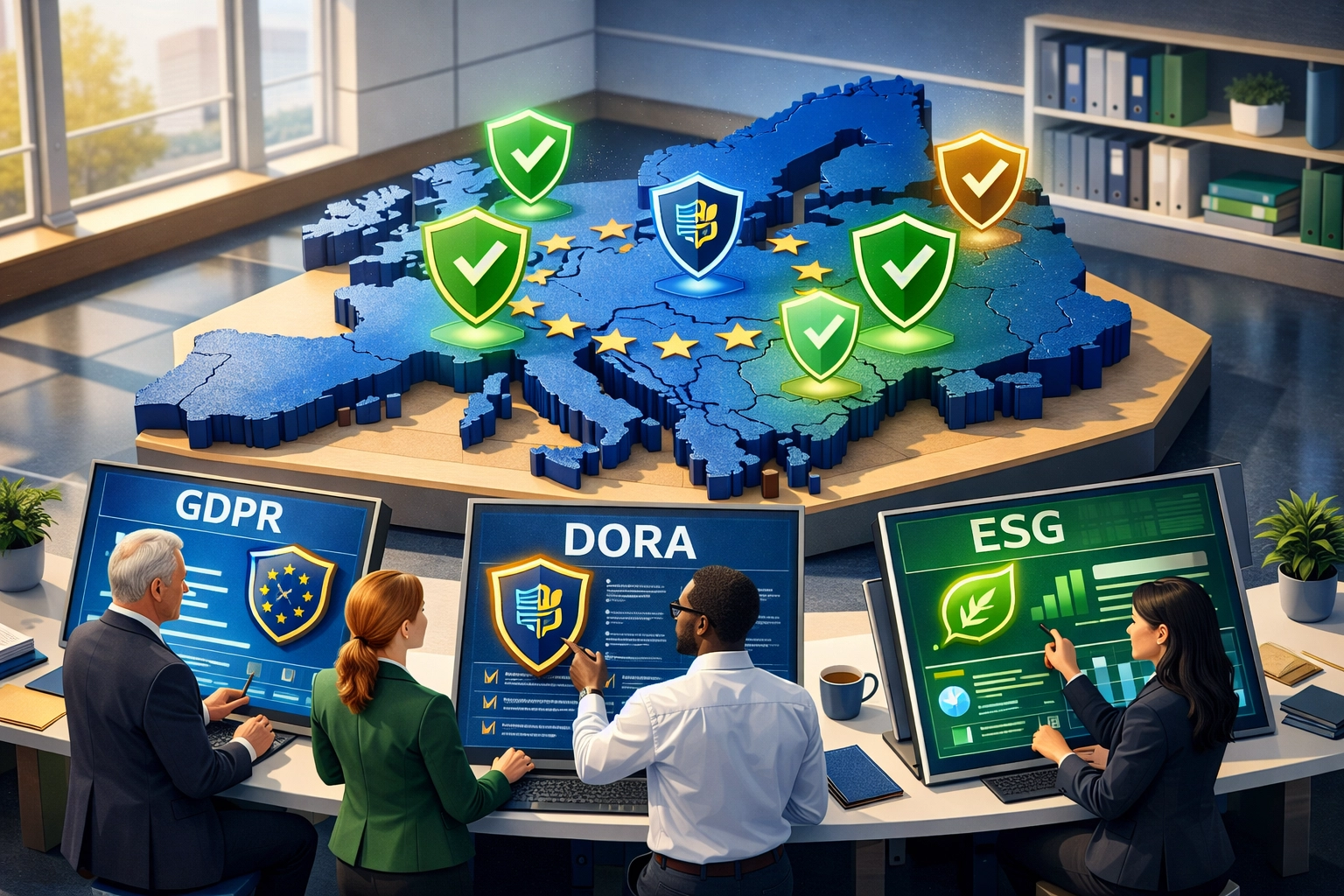 European enterprise reviewing GDPR, DORA, and ESG compliance on ServiceNow platform