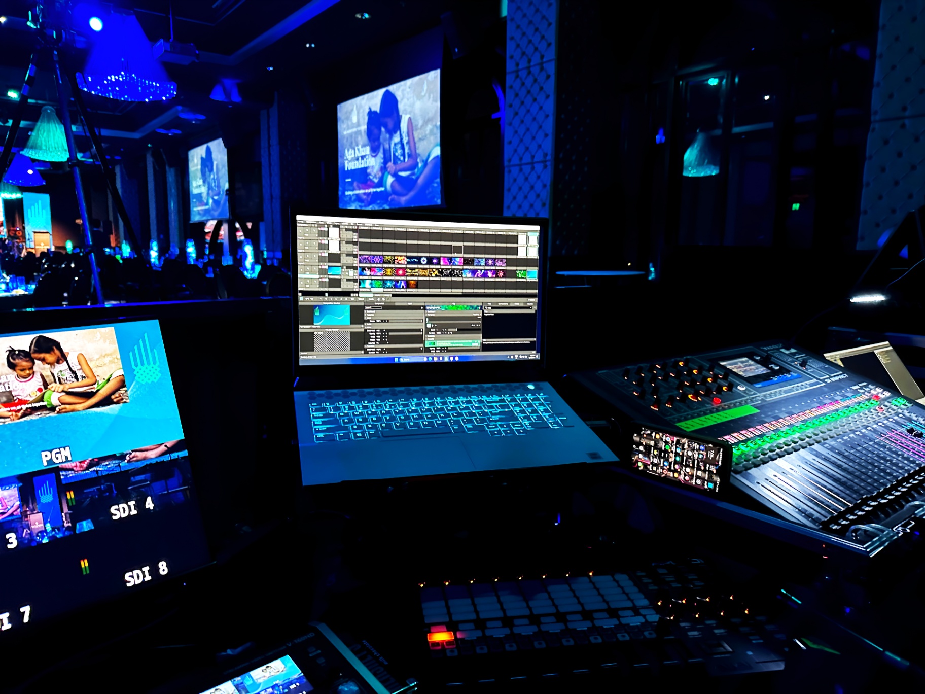 AV production control station at a live event