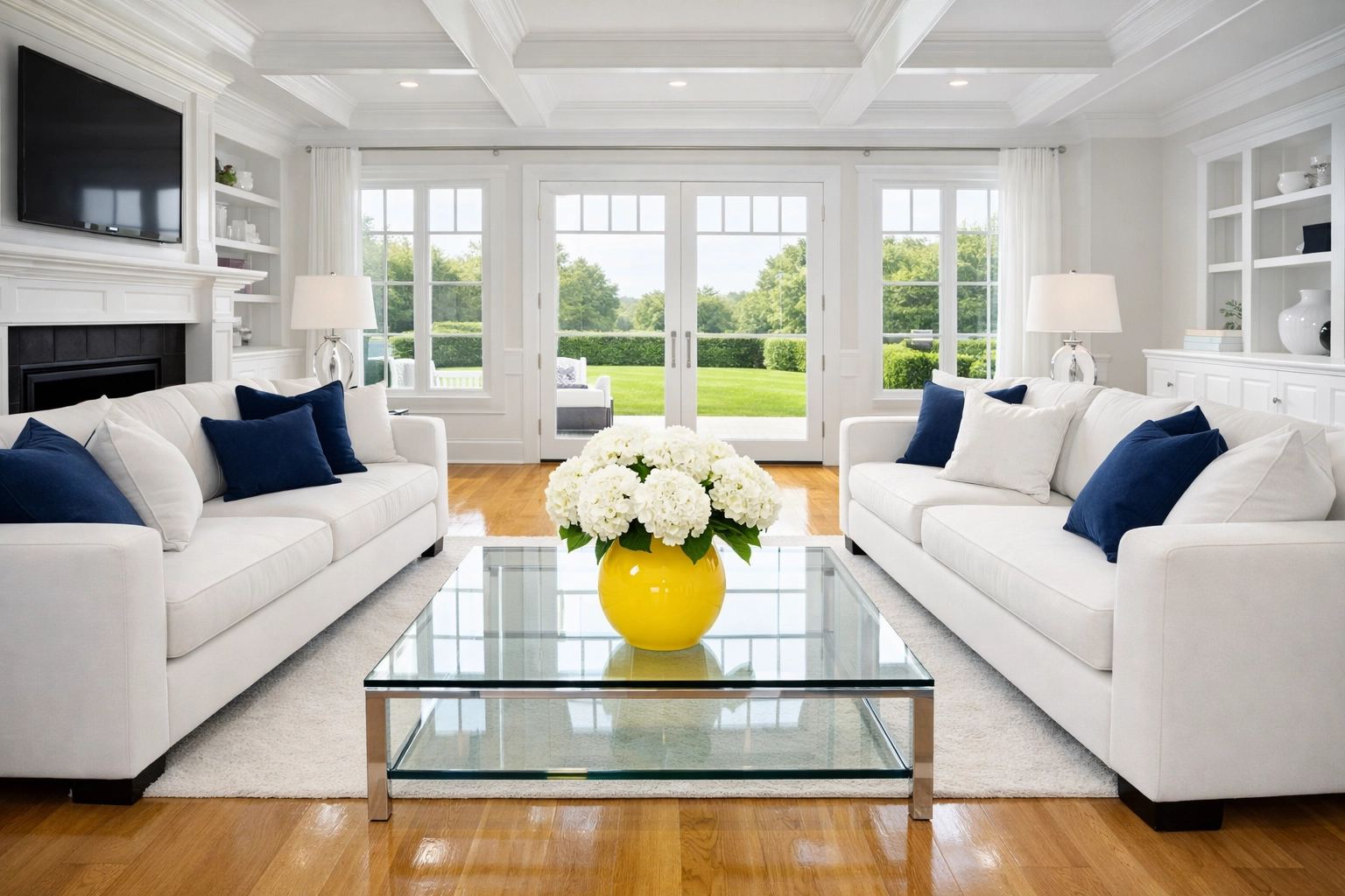 Sparkling clean living room maintained by weekly house cleaning services in West Harwich.