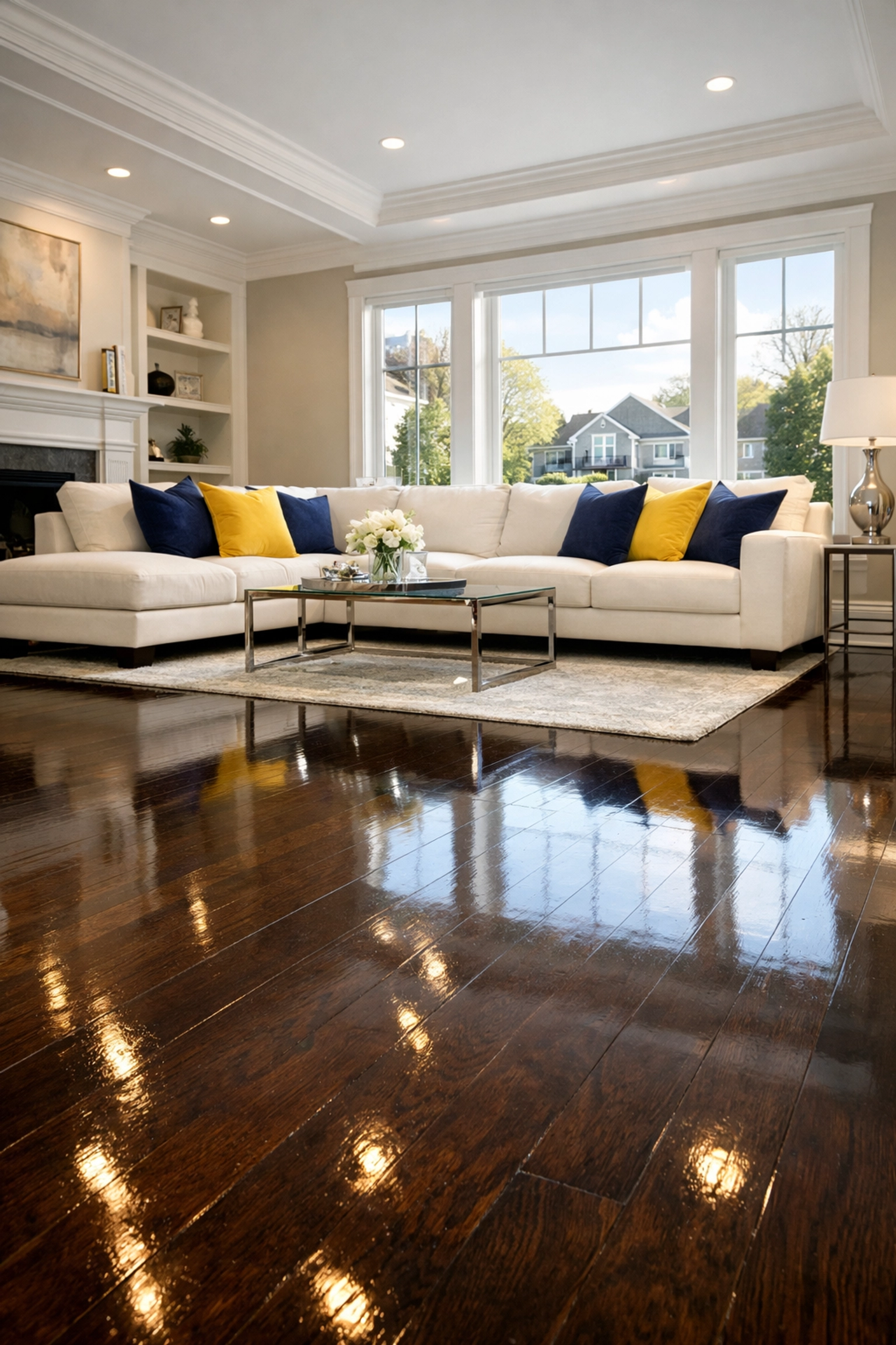 Spotless Leominster living room showing the high-quality results of consistent bi-weekly house cleaning costs.
