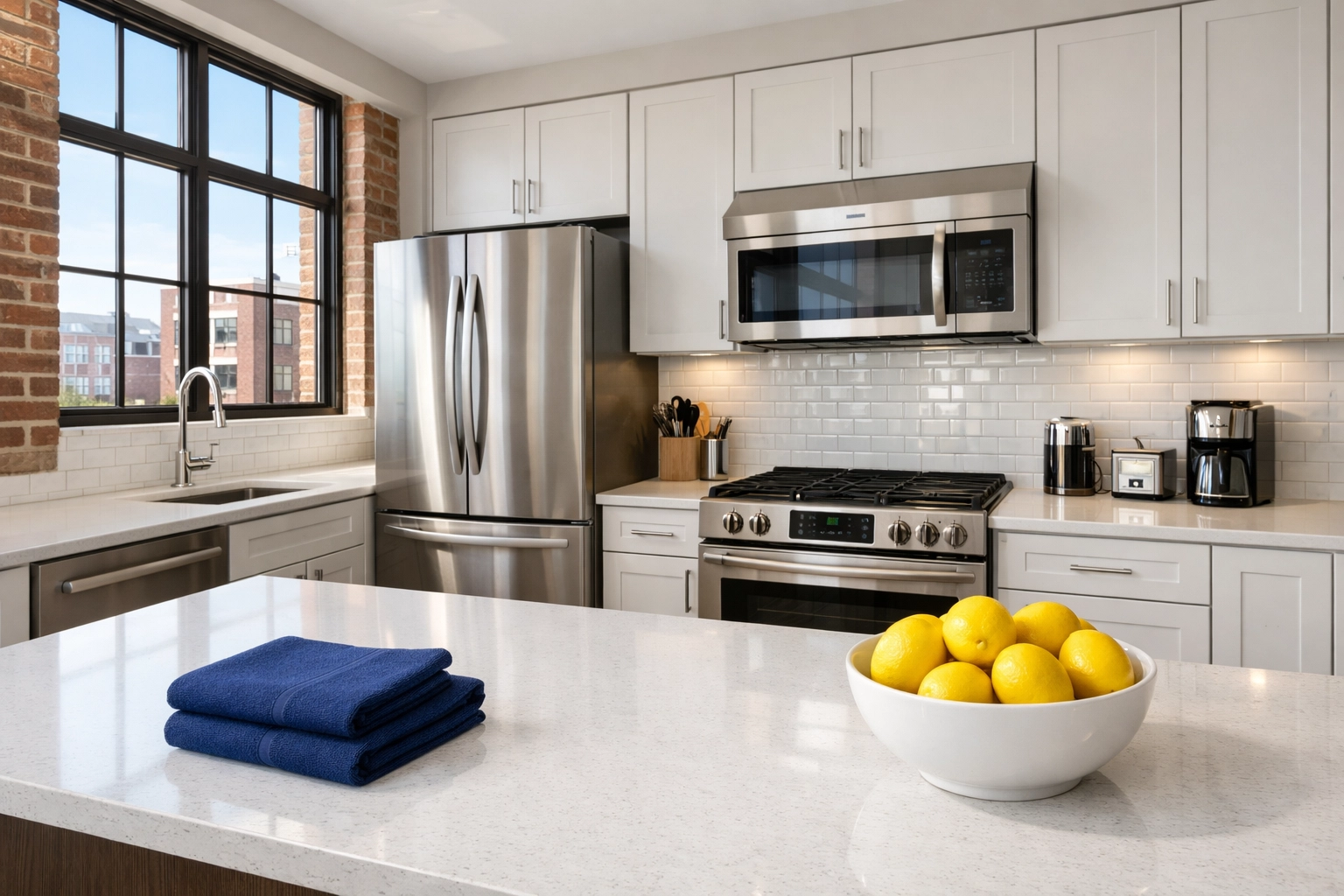 Spotless modern kitchen in a Worcester loft after professional move-out cleaning near Gateway Park.