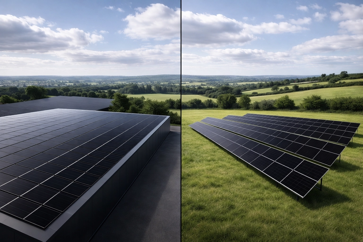Comparison of rooftop and ground-mounted commercial solar panel installations in the UK