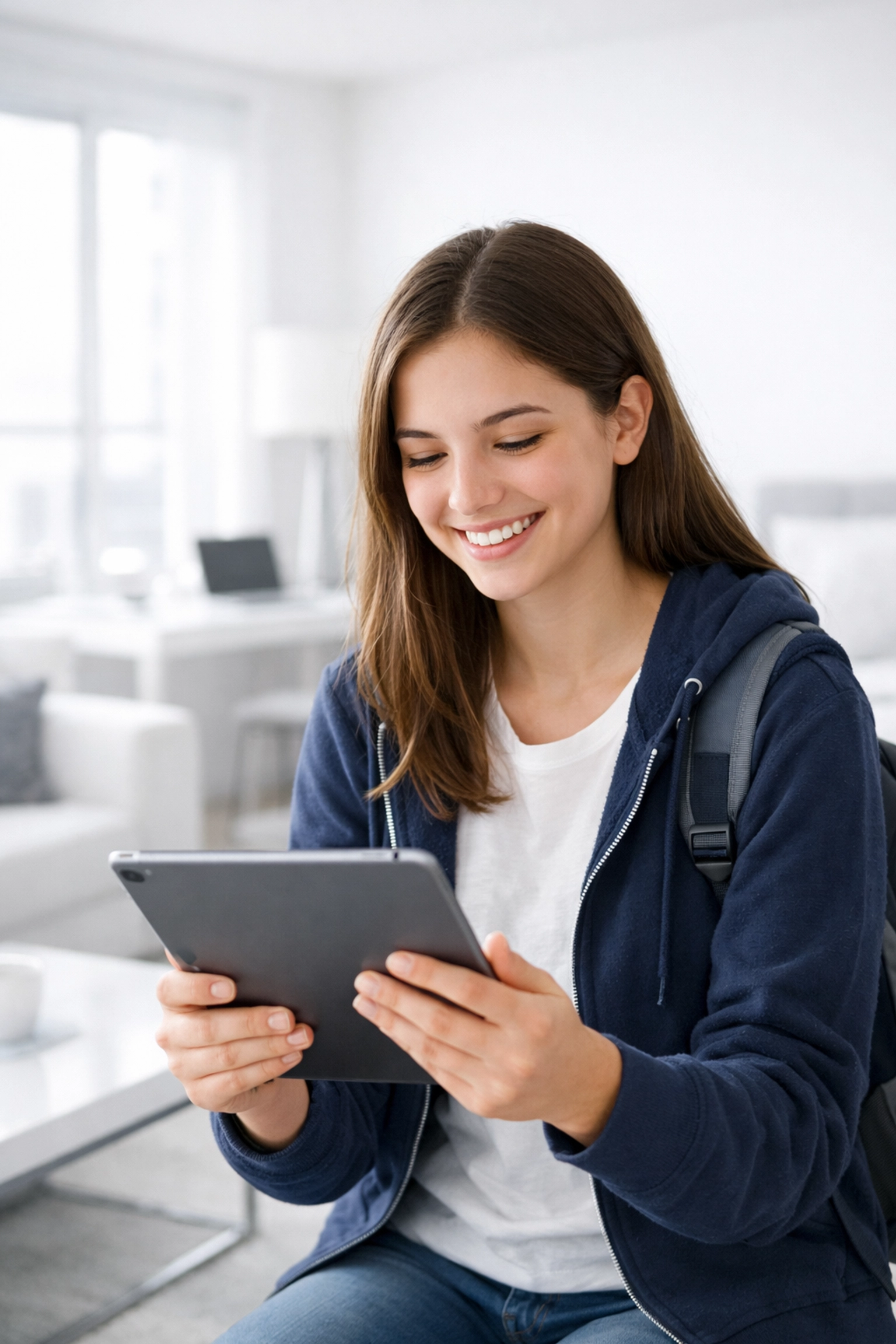 Student receiving 24/7 support through ai customer service providers on their tablet.