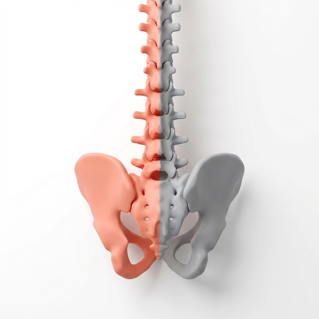 Illustration of spine and pelvis showing body imbalance, highlighting sciatica root causes