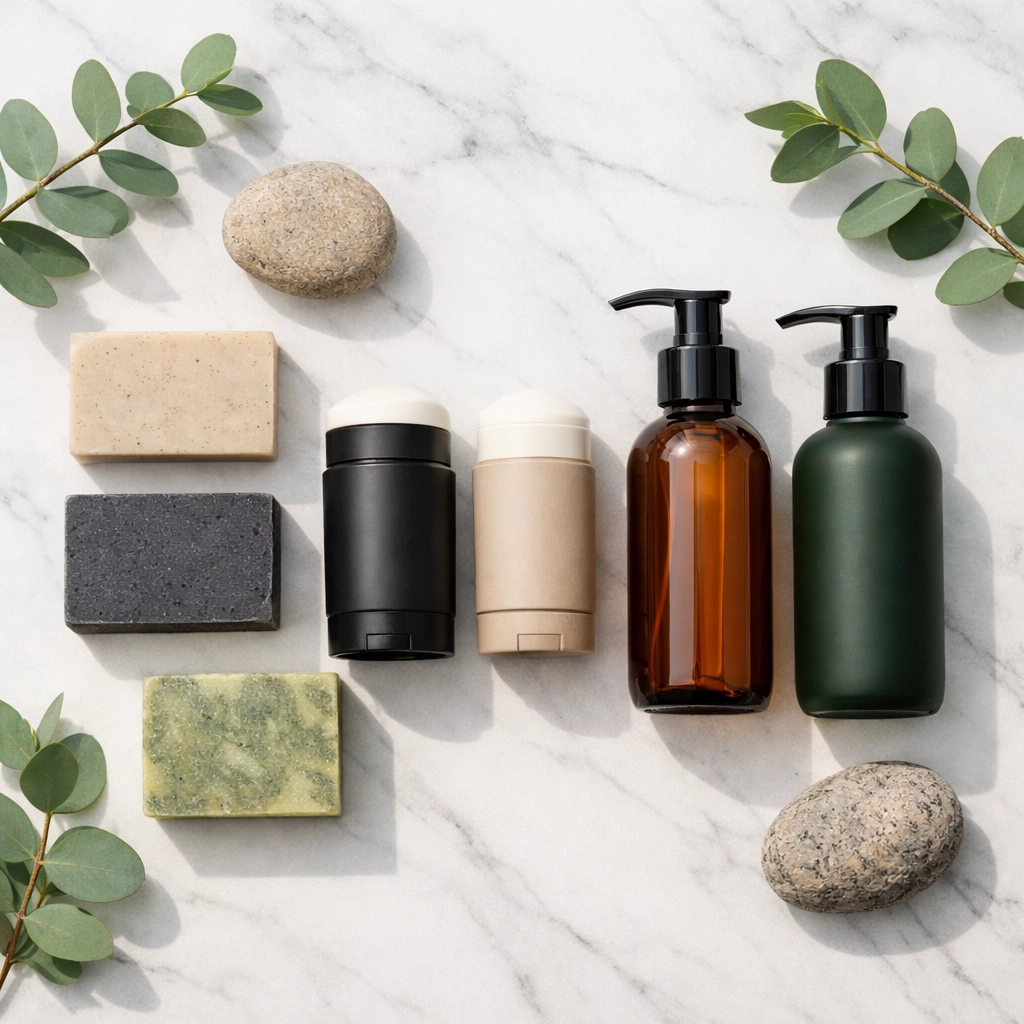 Natural grooming alternatives to Dr. Squatch featuring soap, deodorant, and body wash