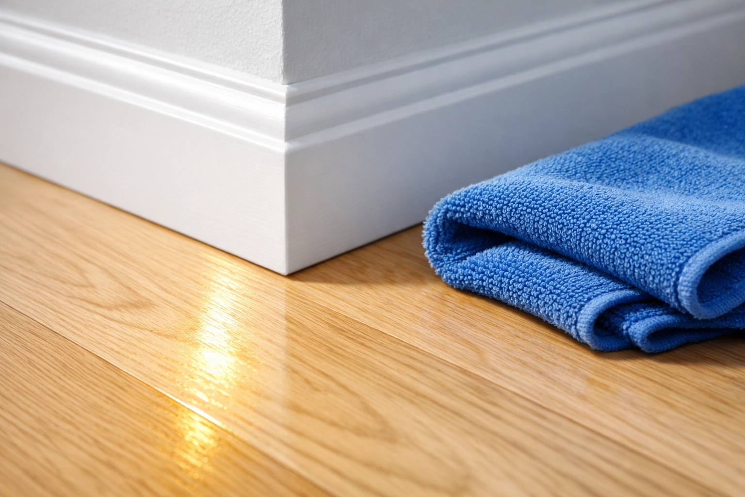 Extreme detail of clean baseboards and hardwood floors during move-out cleaning Worcester MA.