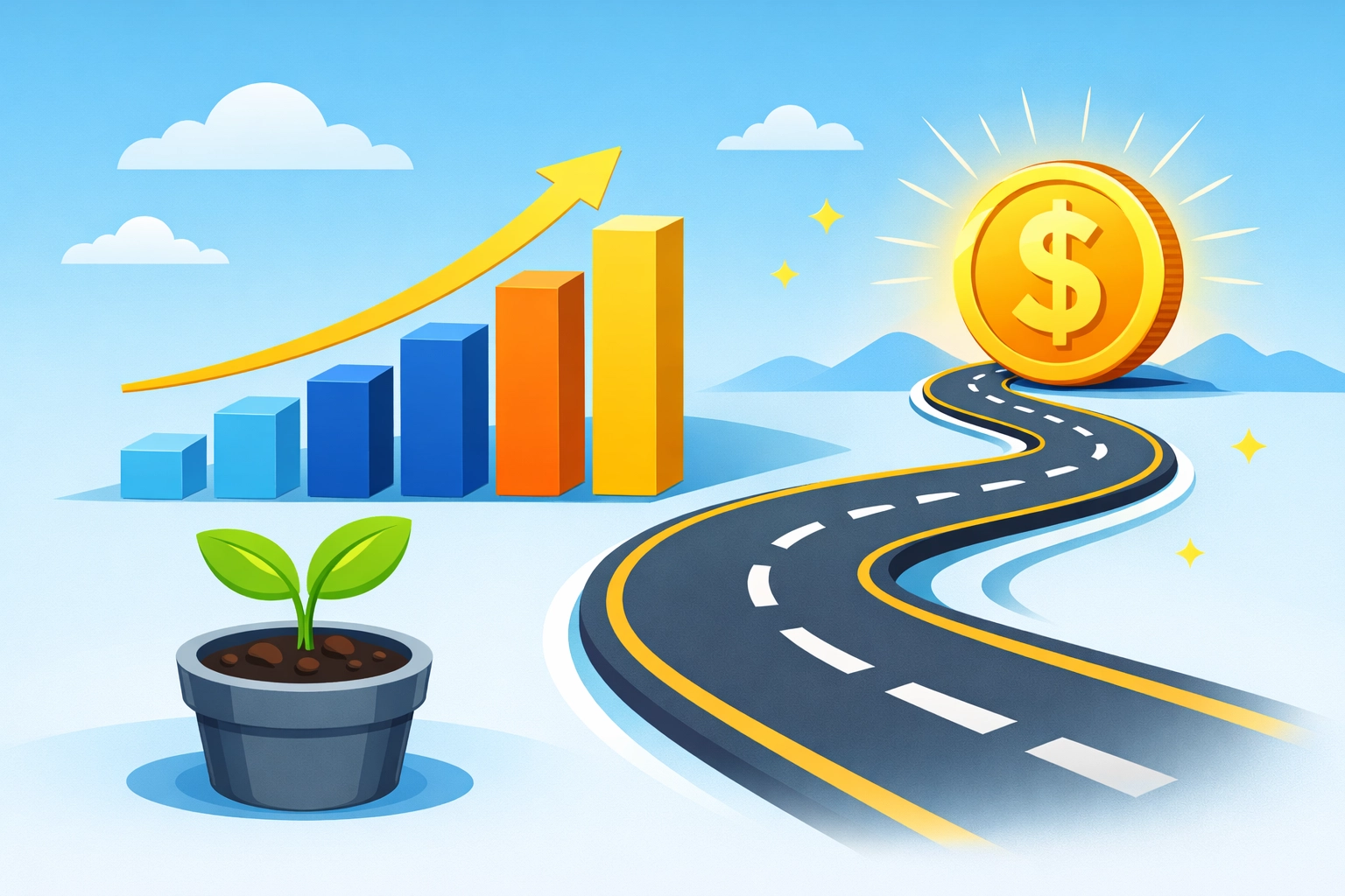 Growth chart and roadmap illustrating strategic tax planning to maximize tax refund and future financial success.