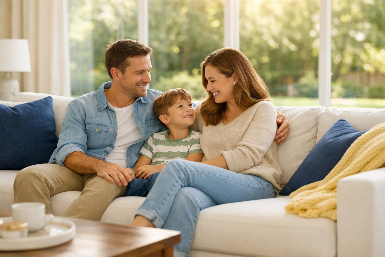 A happy family enjoying a stress-free home after a professional house cleaning Burlington MA service.