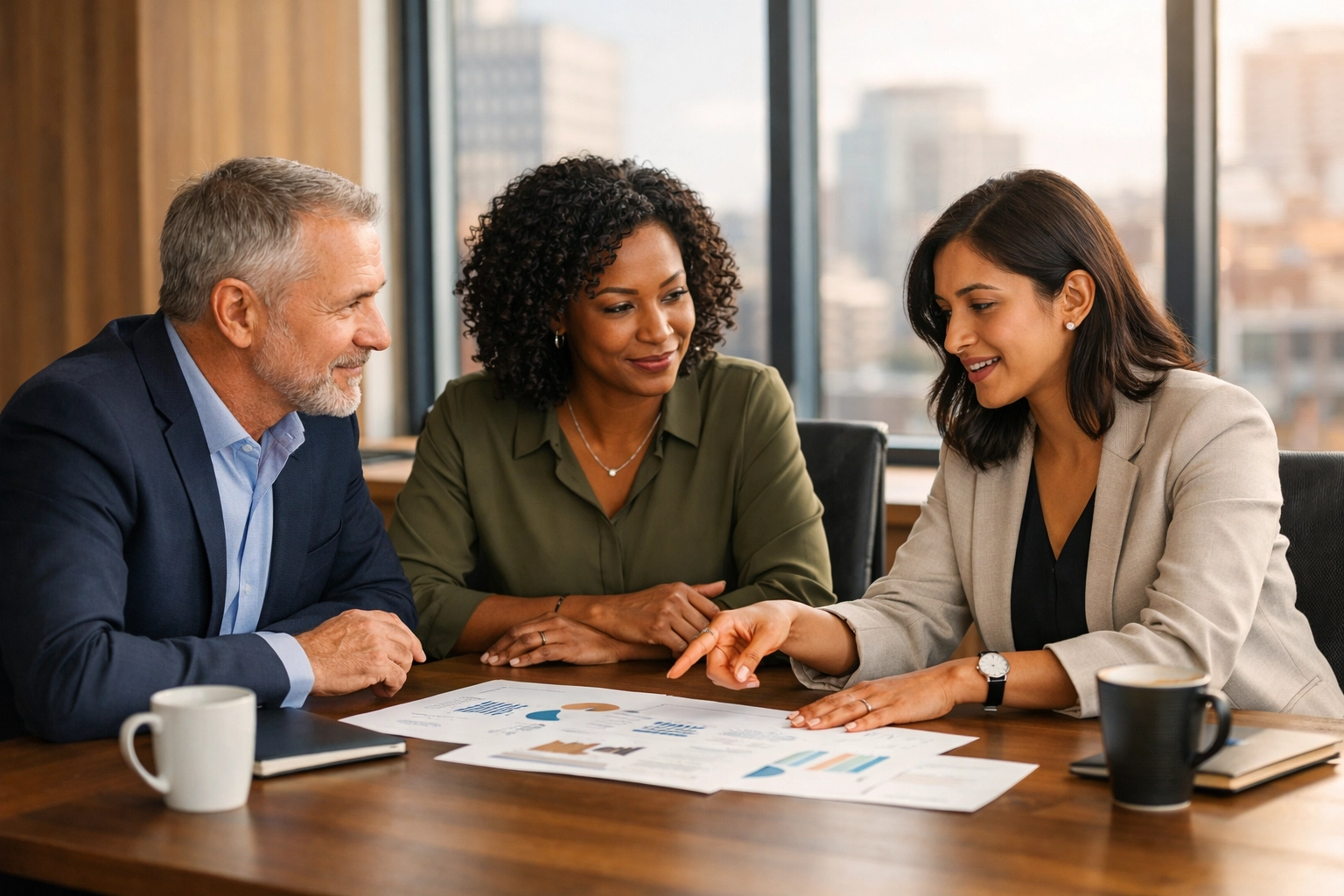 Hospitality leadership team collaborating on AI strategy and operational improvements