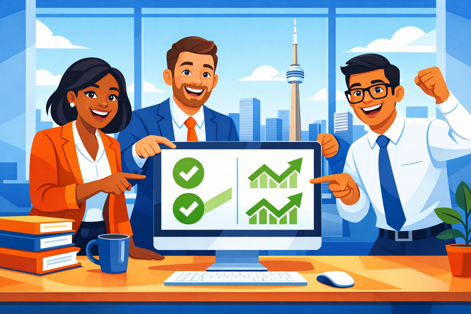 Toronto business team celebrating successful managed IT services results