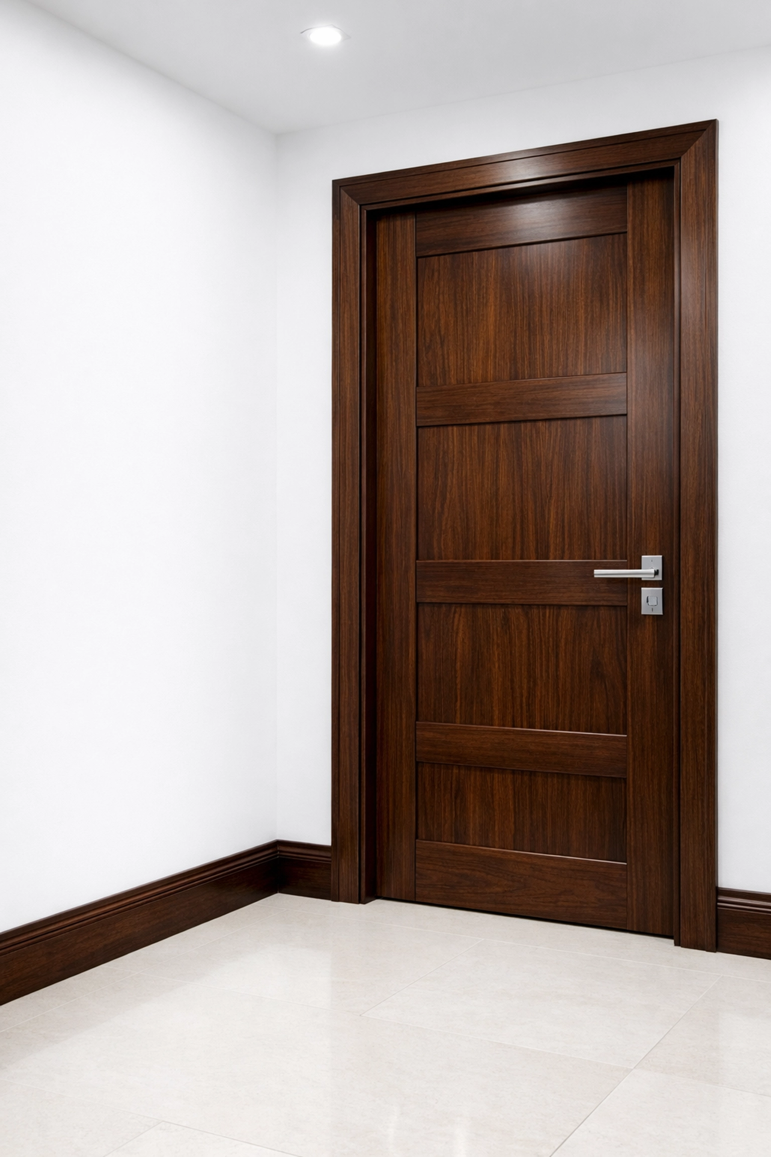 Modern hallway featuring dark walnut stained woodwork and skirting boards by local decorators.