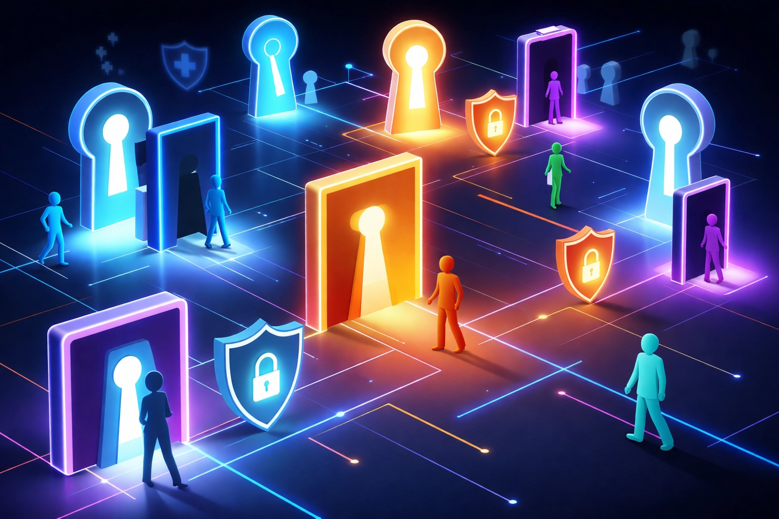 User access points in a healthcare network illustrating secure and unsecured digital entry for HIPAA compliance