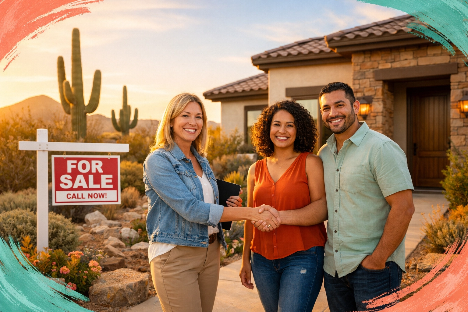 Arizona home for sale with real estate agent and buyers discussing new 2026 commission rules