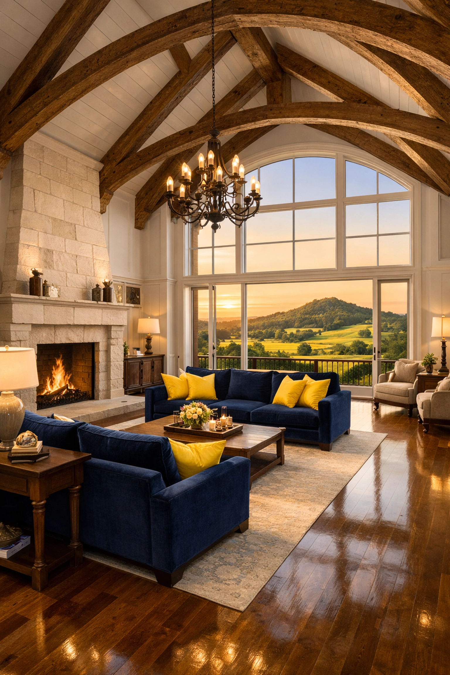 Pristine Groton estate Great Room overlooking Gibbet Hill, showcasing luxury residential cleaning in Groton MA.