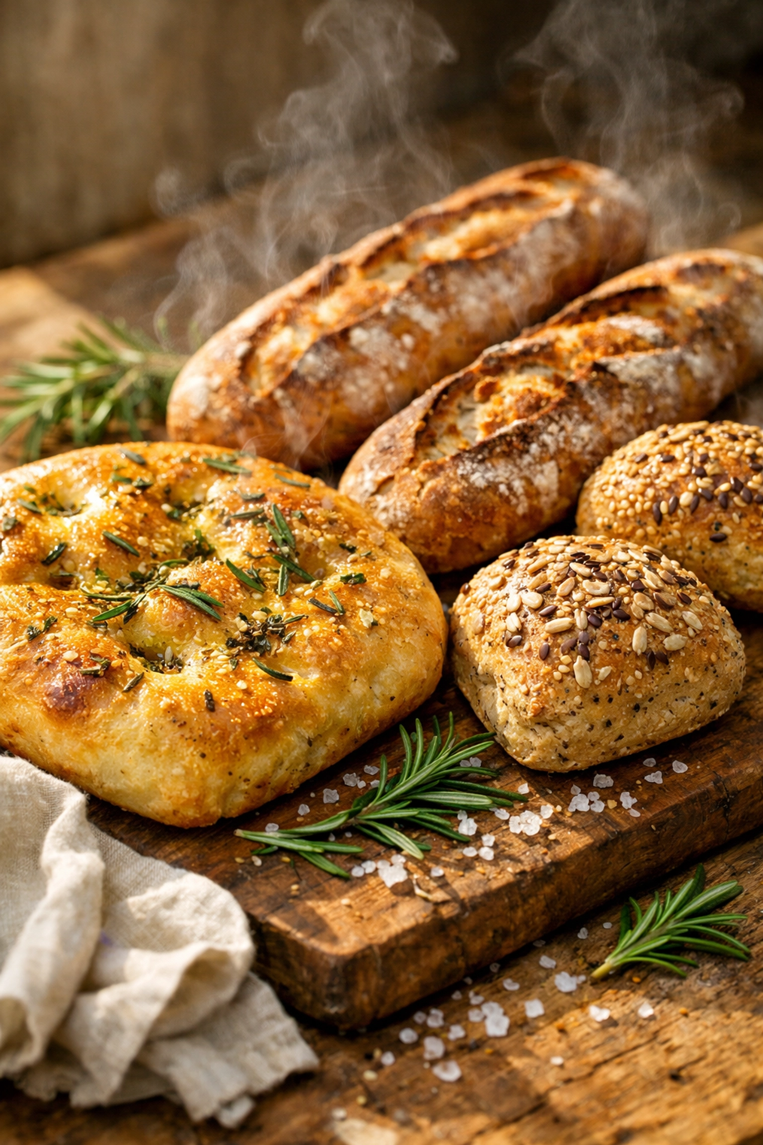 Fresh gluten free artisan breads including focaccia and baguettes in NWA