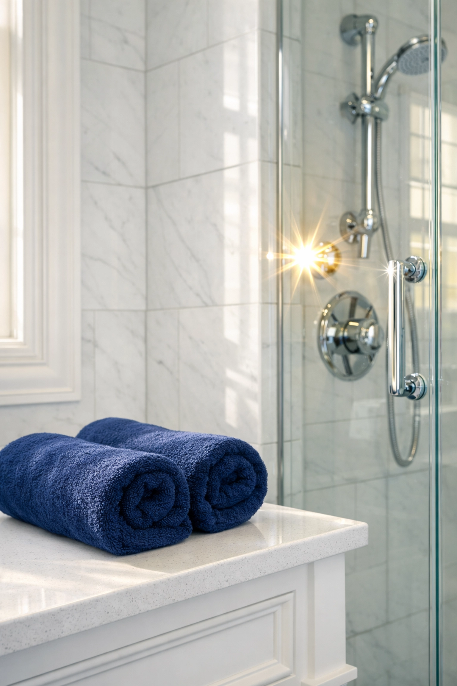 Spotless luxury bathroom with clean marble and grout from professional residential cleaning in Harvard.