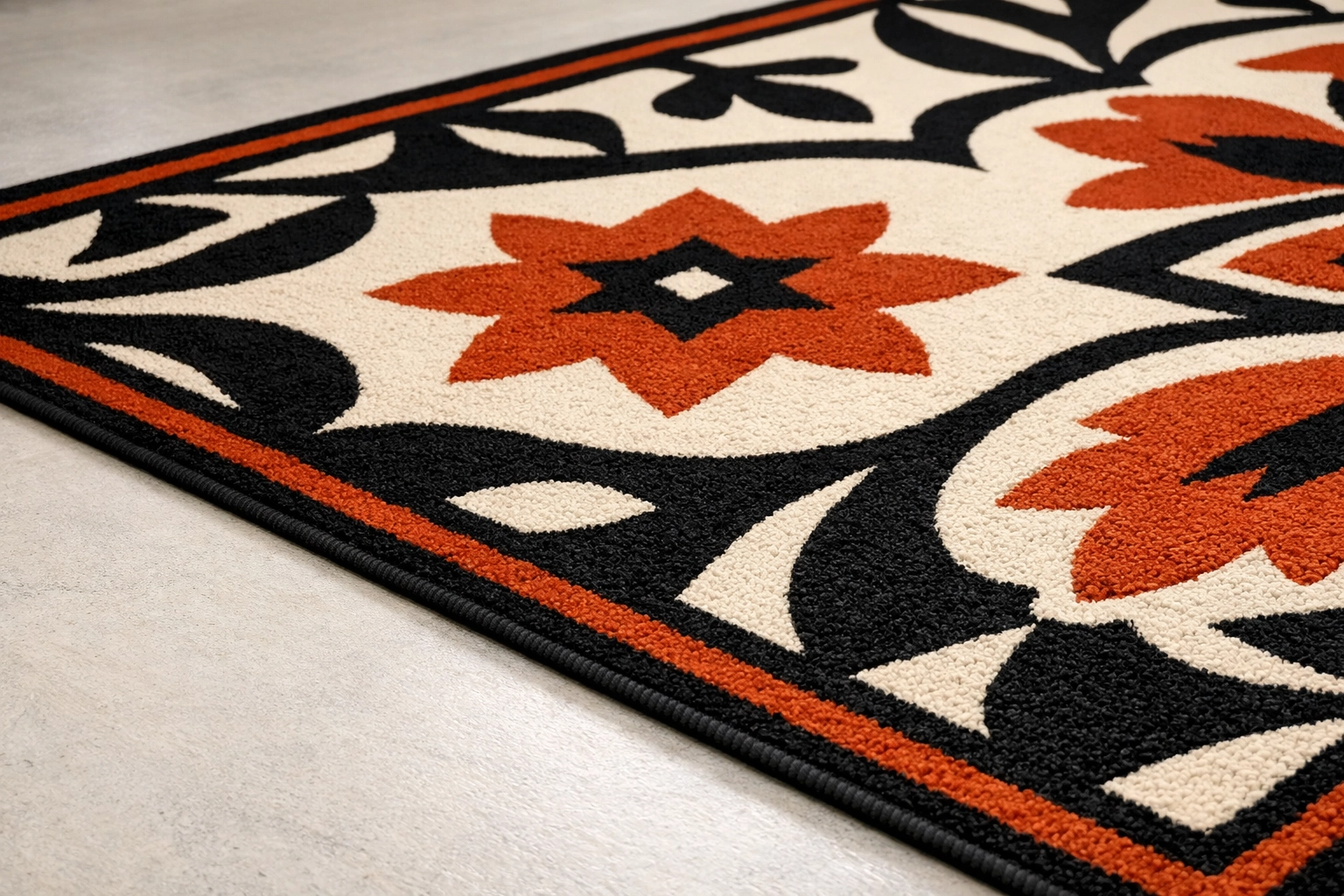 A secure, flat area rug with high visual contrast to help prevent tripping in the home.
