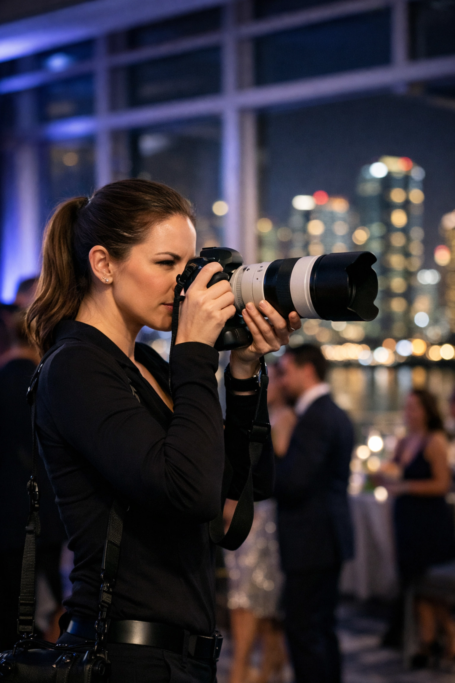 Professional Miami event photographer capturing a corporate gala against the Brickell skyline at night.
