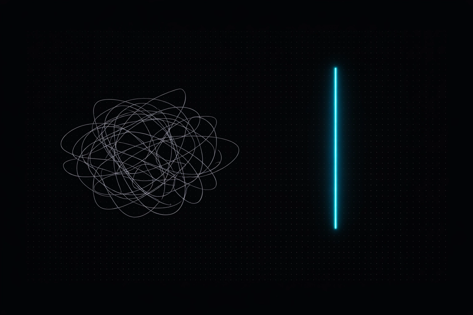 Minimalist graphic comparing chaotic manual sales scripts with a streamlined AI SDR agent workflow.