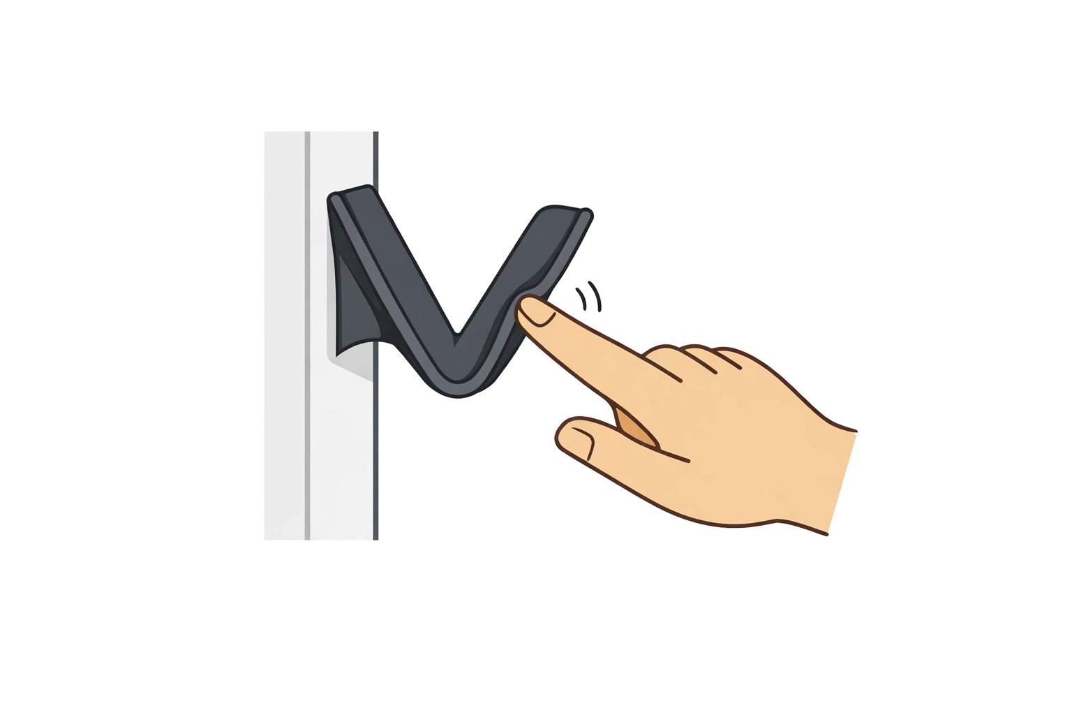 Hand testing a flexible door seal for bounce-back as part of routine maintenance checks.