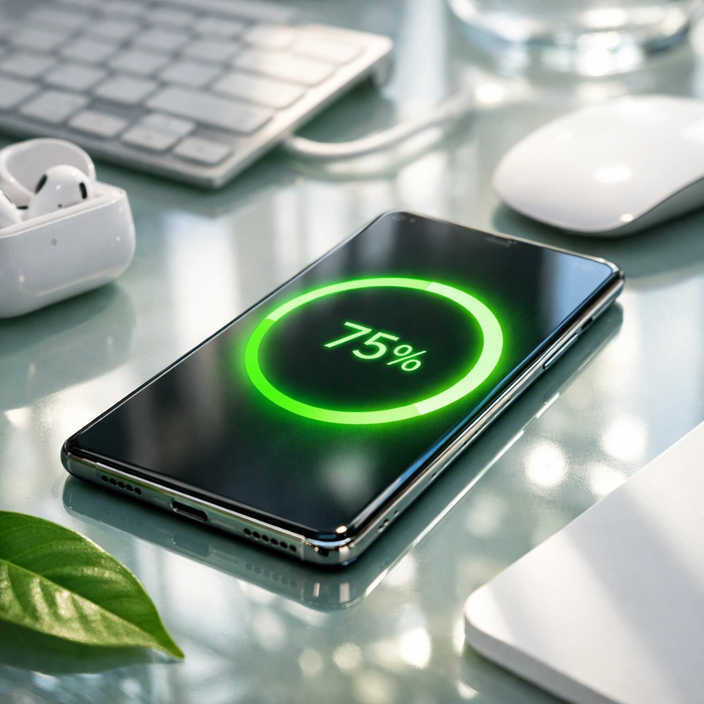 A modern smartphone displaying progress from a website development company to improve search rankings.