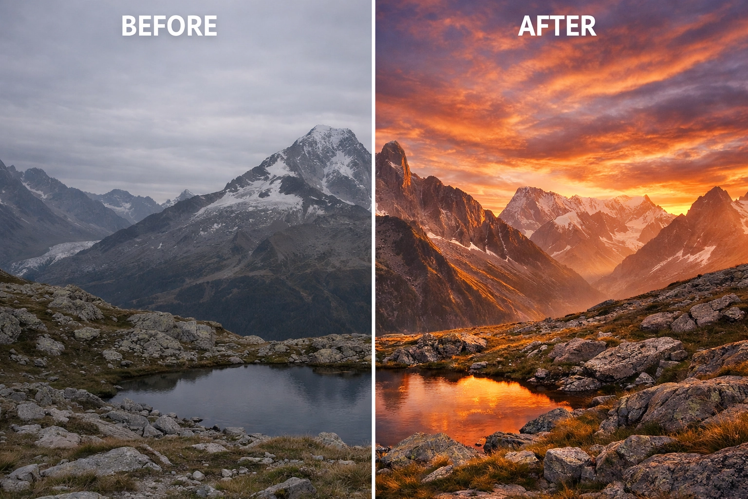 Landscape comparison showing how to integrate AI photo editing with your workflow without losing your style.