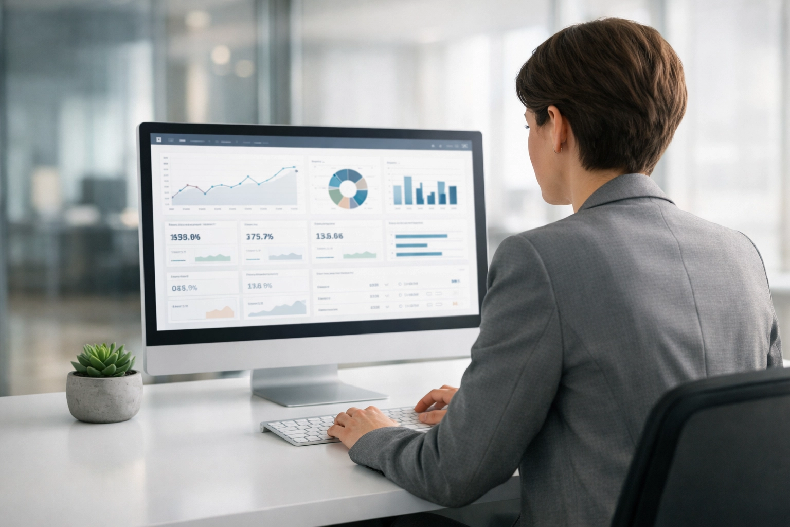 Fokussiertes Arbeiten an einem aufgeräumten Arbeitsplatz dank effizienter Prozessautomatisierung für KMU.