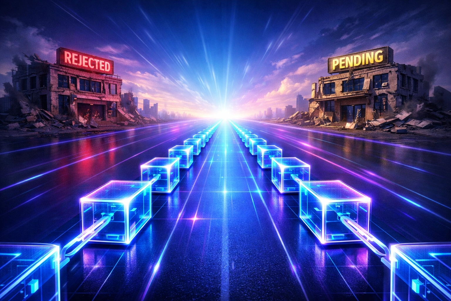 Clear blockchain payment path vs traditional processor barriers and approval delays