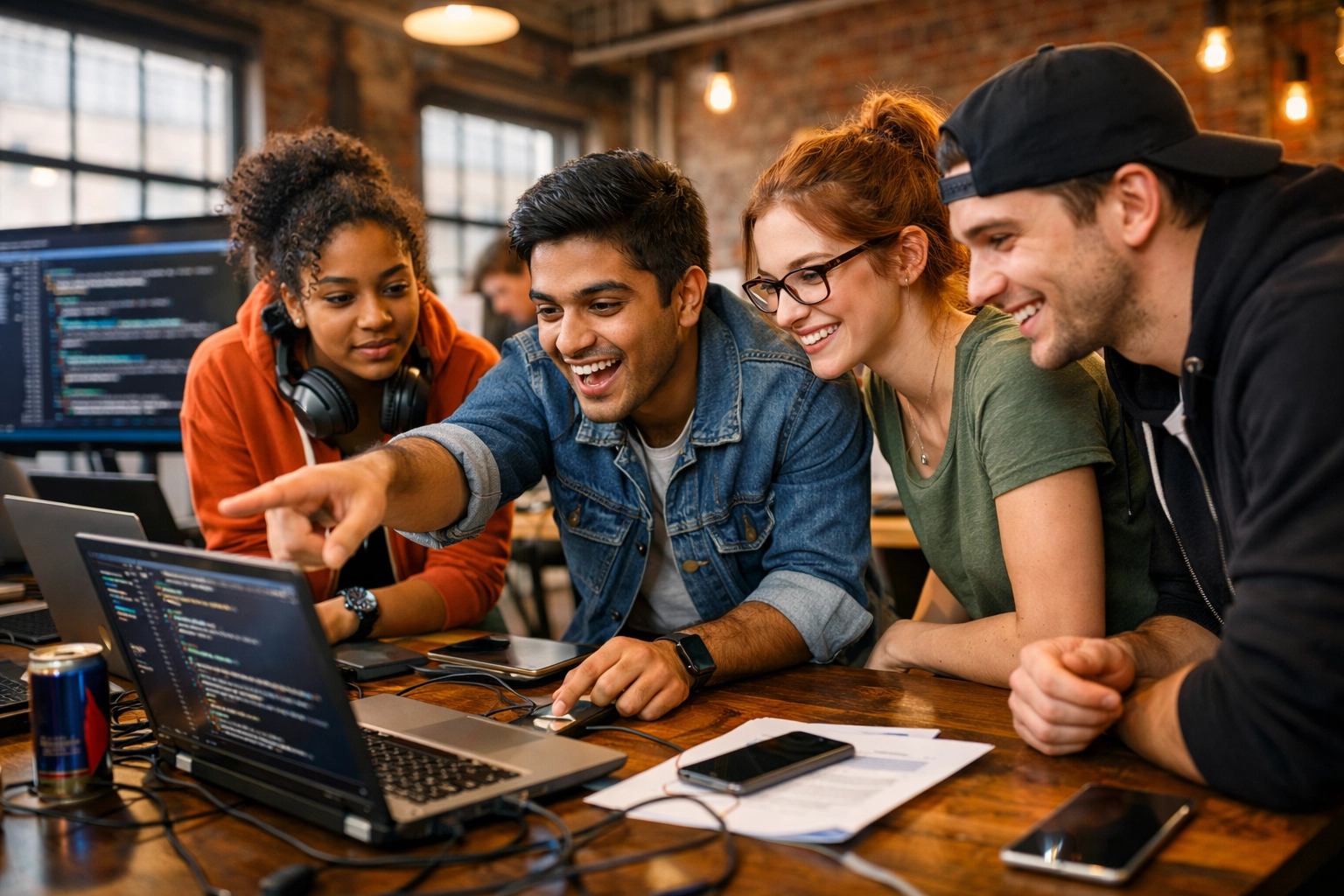 Students collaborating on an AI hackathon to build innovation and team-based technical skills.
