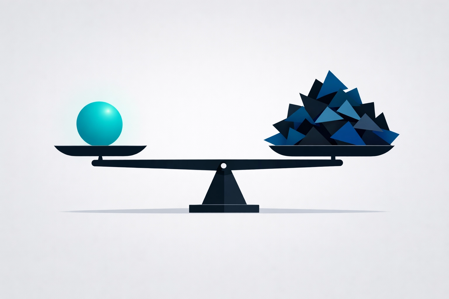 A balance scale weighing a high-value project against organizational noise and low-priority pet projects.