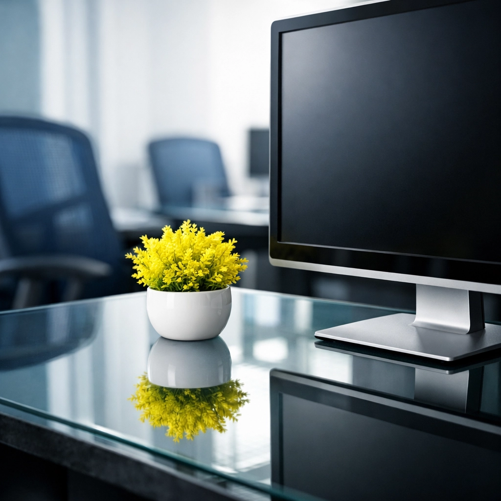Dust-free office workstation in Ashburnham showcasing the results of thorough commercial cleaning services.