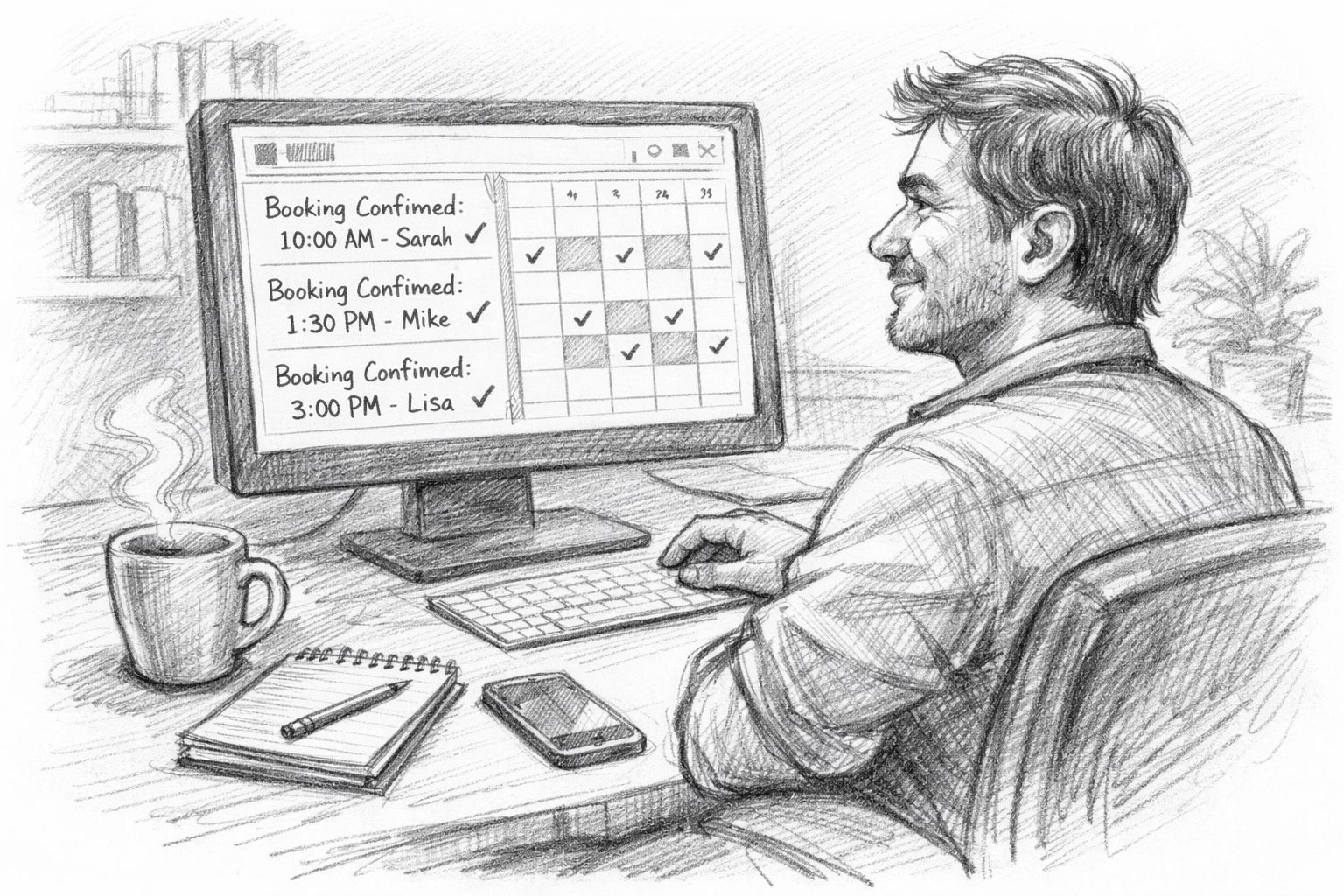 Small business owner using automated booking confirmation system