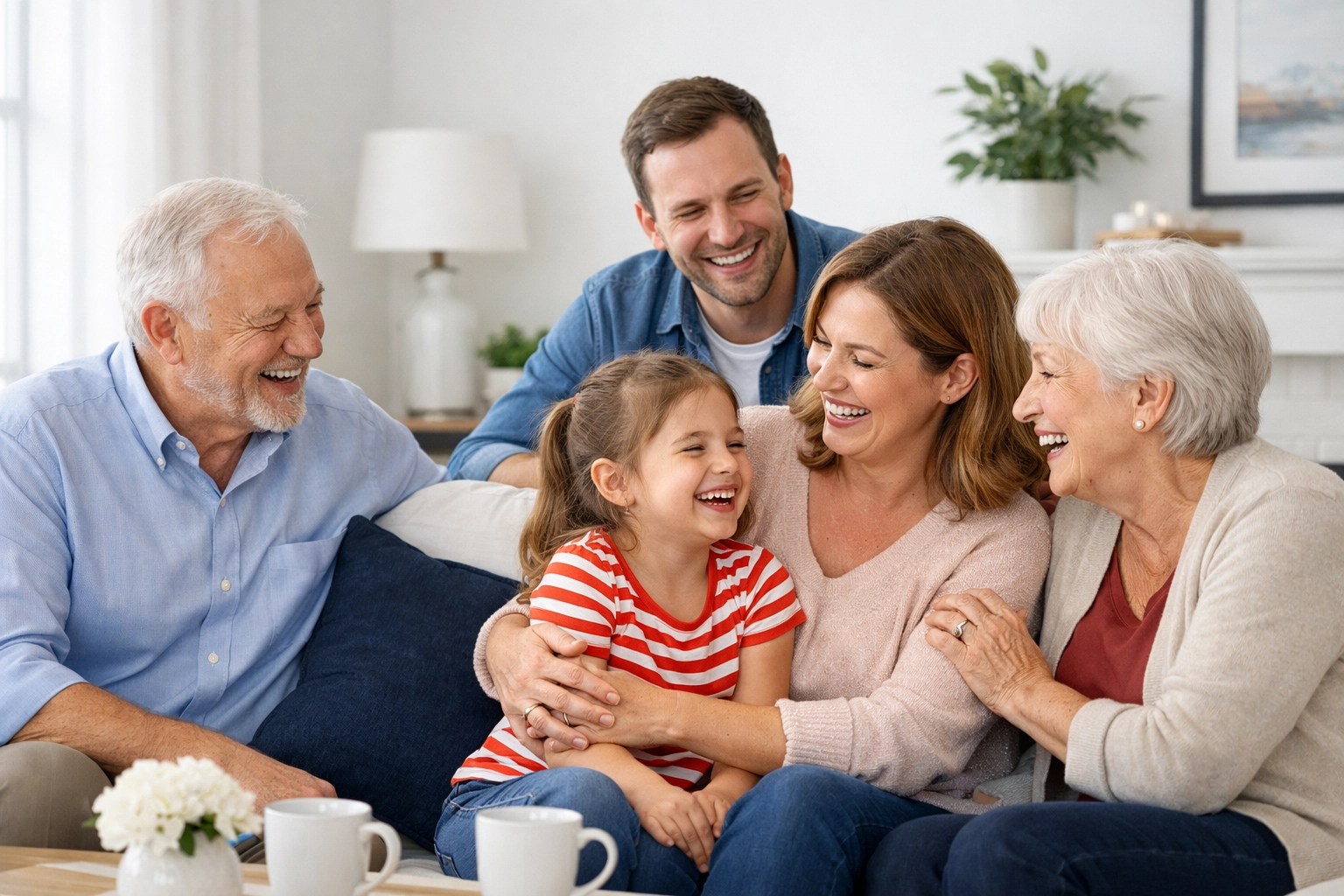 A multi-generational Texas family laughing together, representing financial strength and stability.