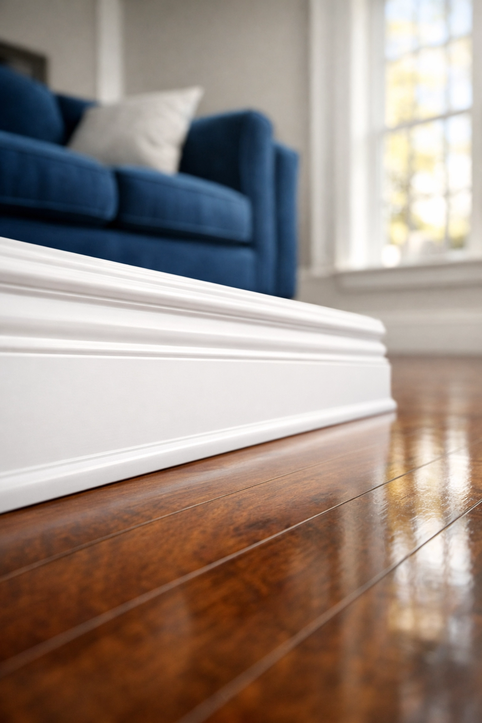 Immaculate white baseboards and polished floors following a professional deep cleaning Worcester.