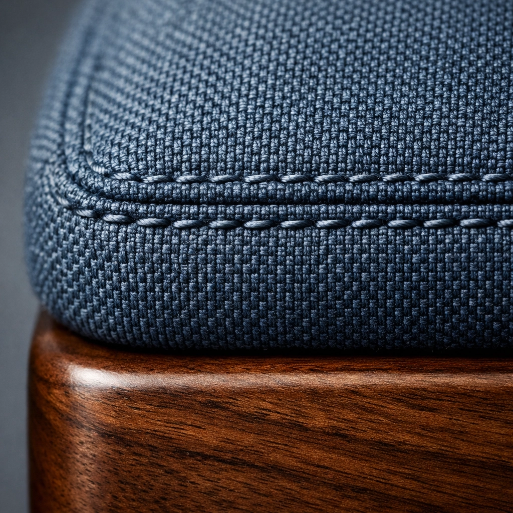 Close-up of durable custom restaurant upholstery with high-quality double-stitched seams.