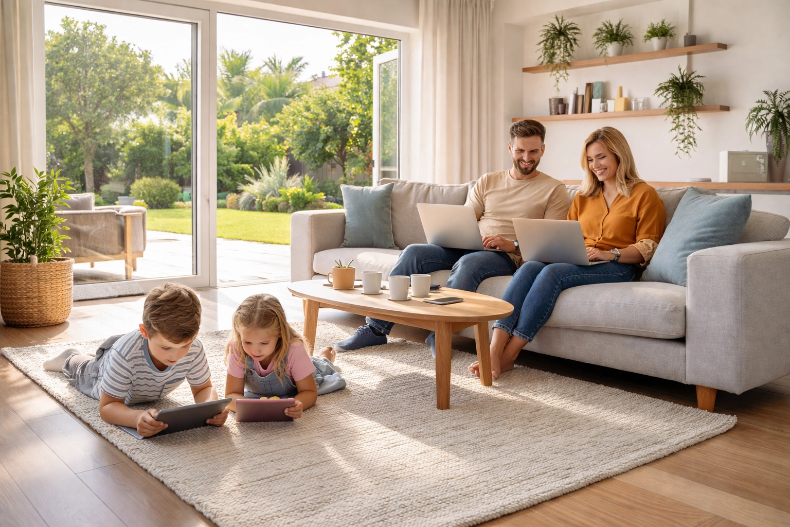 Happy Brackenfell family enjoying seamless wireless internet throughout their modern Cape Town home