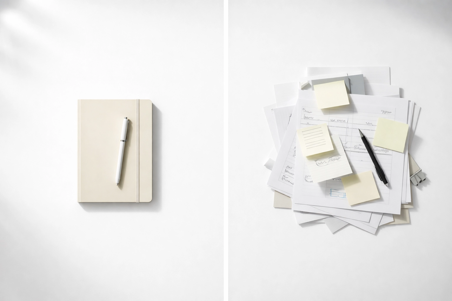 Minimalist desk showing organization versus clutter, symbolizing simplified digital ad strategies