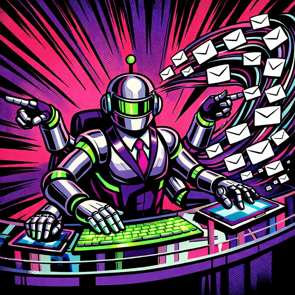 Multi-tasking robot demonstrating how to automate customer support with AI for email follow-ups.