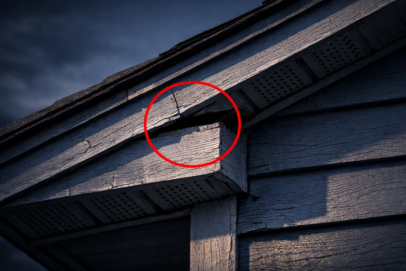 Roofline gaps and cracks in fascia boards where bats enter Coolidge homes