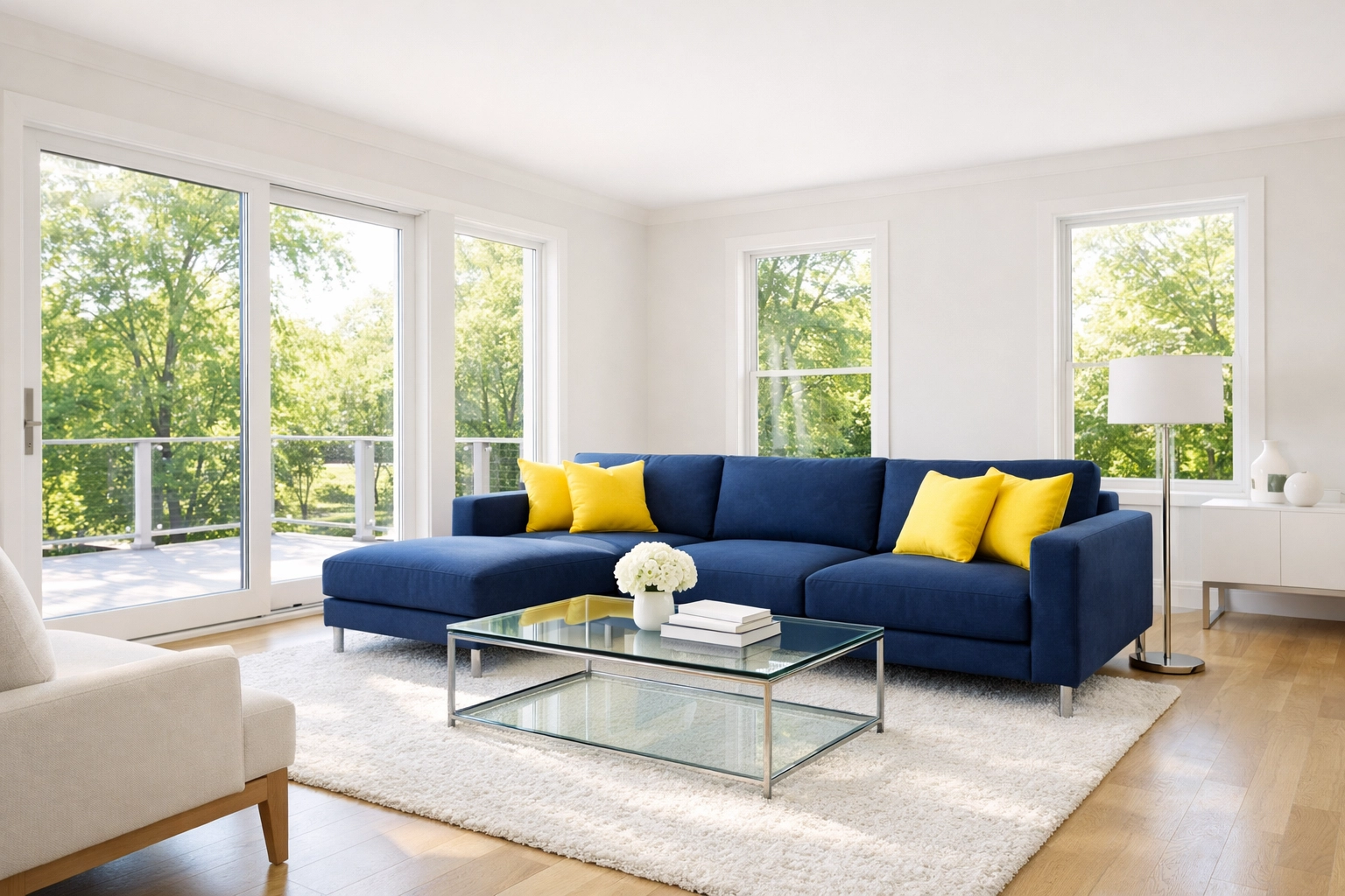 A bright, organized living room featuring professional house cleaning in Maynard, MA for a stress-free home.