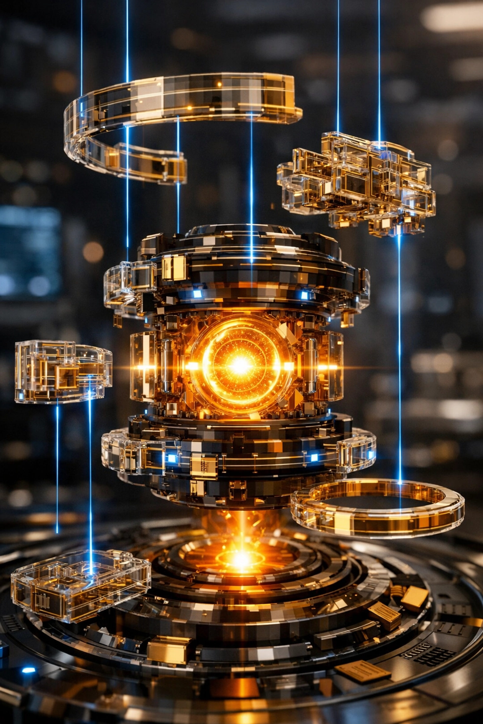 A precise modular engine core being upgraded, representing how n8n automation scales business processes.