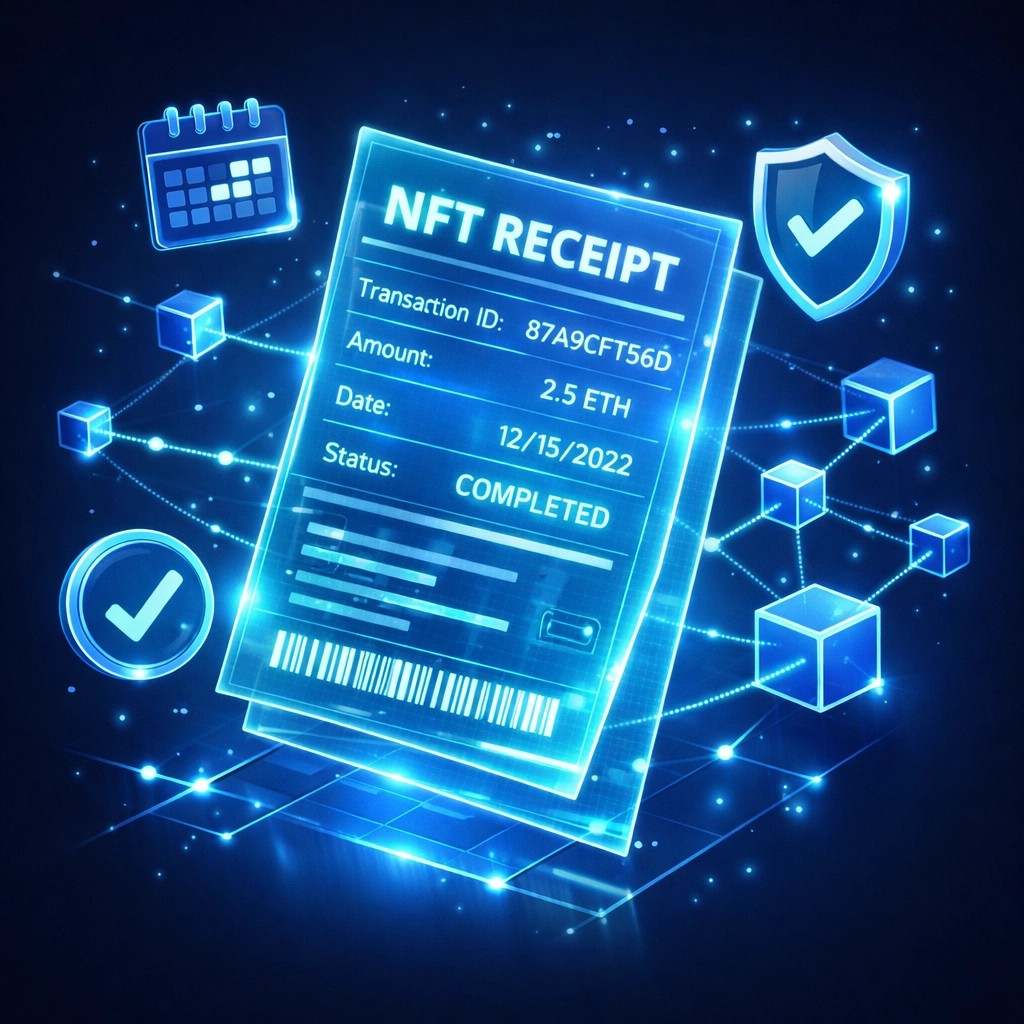 NFT receipt with blockchain verification for automated merchant accounting and compliance