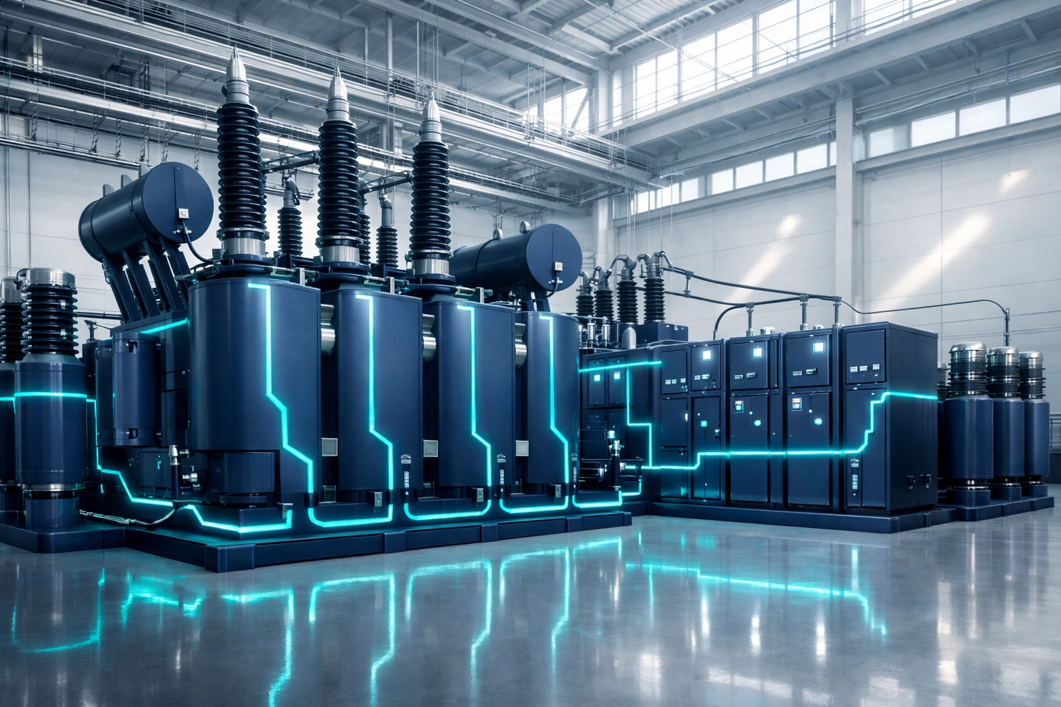 Industrial transformer station showing large-scale business electricity power capacity and KVA supply.