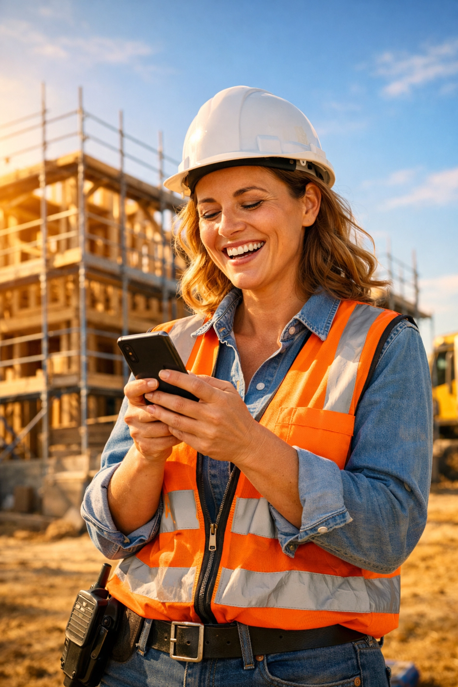 Relieved site manager enjoying peace of mind after a successful small business bookkeeping rescue.